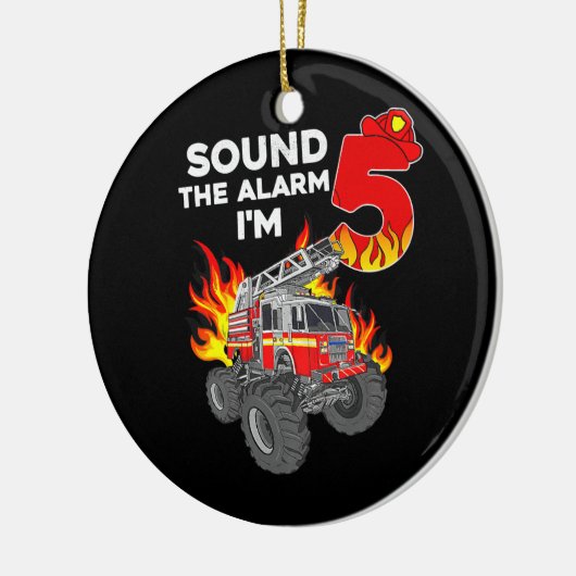 5 YO誕生日キッズファイアートラック5thボーイ幼児 セラミックオーナメント (左)