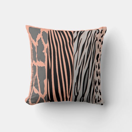 5Black And Peach Printed Zebra Stripe Pillow クッション (正面)