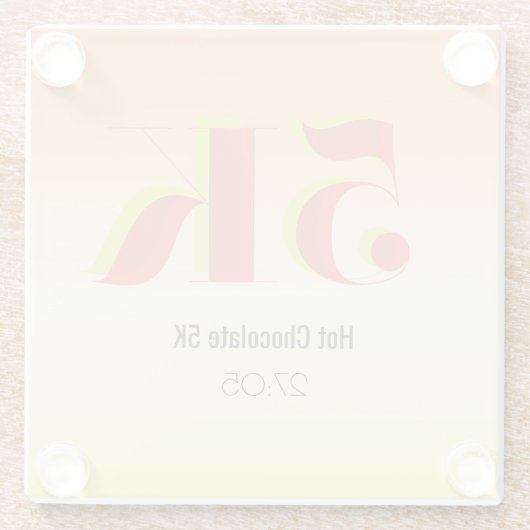 5kレースランニングお祝い黄はっきりした赤文字 ガラスコースター (裏面)