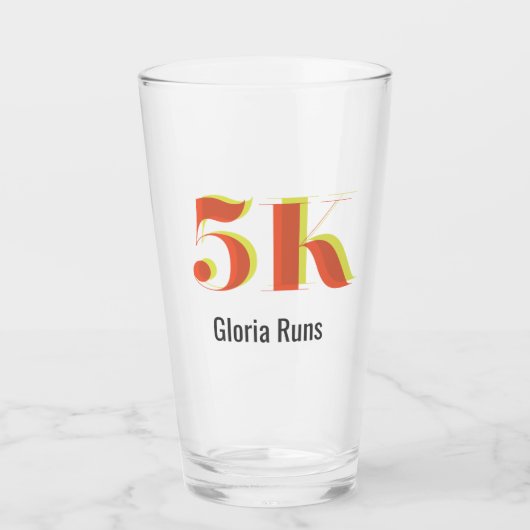 5kレースランニングお祝い黄はっきりした赤文字 タンブラーグラス (正面)