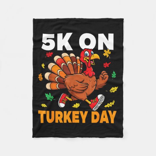 5k On Turkey Day Funny Running Thanksgiving Turkey フリースブランケット (正面)