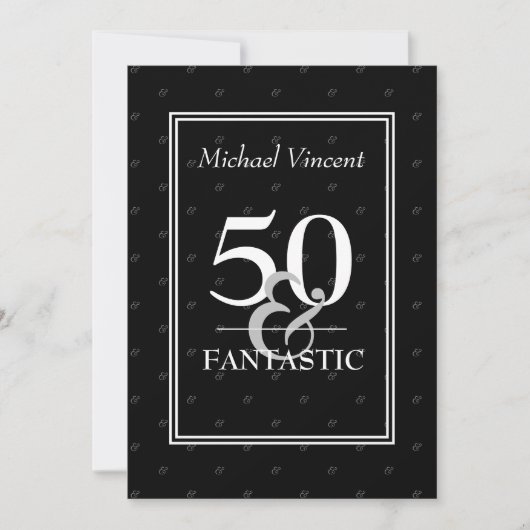 5Oと幻想的な白黒のための彼の誕生日 招待状 (正面)
