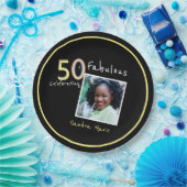 5Oと素晴らしいブラックイエローレインボーシック誕生日 ペーパープレート (パーティー)