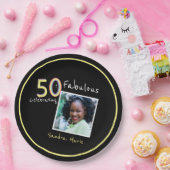 5Oと素晴らしいブラックイエローレインボーシック誕生日 ペーパープレート (パーティー)