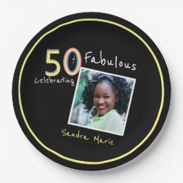 5Oと素晴らしいブラックイエローレインボーシック誕生日 ペーパープレート