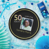 5Oと素晴らしいブラックイエローレインボーシック誕生日 ペーパープレート (パーティー)