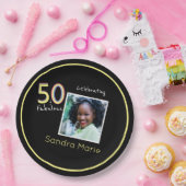 5Oと素晴らしいブラックイエローレインボーシック誕生日 ペーパープレート (パーティー)