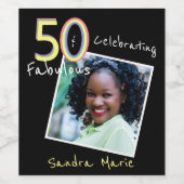 5Oと素晴らしいブラックイエローレインボーシック誕生日 ワインラベル (シングルラベル)