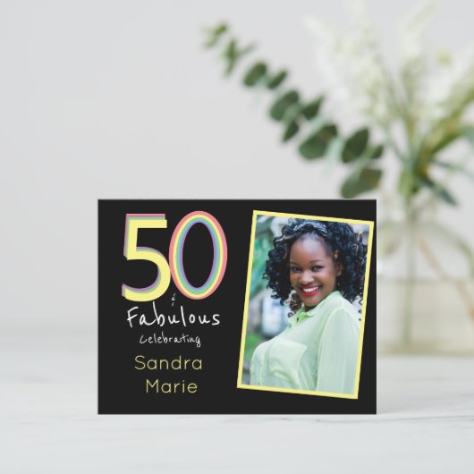 5Oと素晴らしいブラックイエローレインボーシック誕生日 招待状 (スタンド正面)