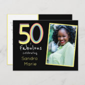 5Oと素晴らしいブラックイエローレインボーシック誕生日 招待状 (正面/裏面)