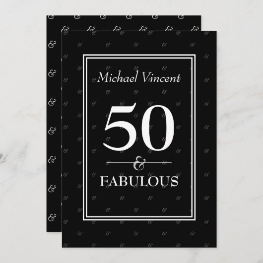 5Oと素晴らしい白黒のモダン誕生日 招待状 (正面/裏面)