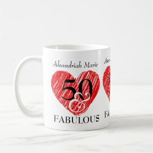 5Oと素晴らしい誕生日ブラックスクリプト赤いハート コーヒーマグカップ