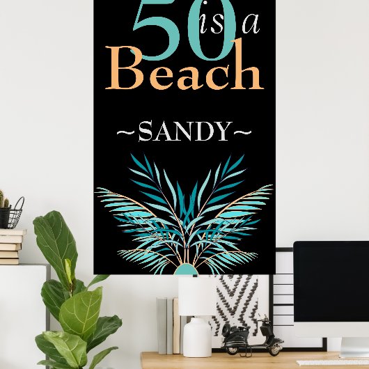 5Oはビーチ50番モダン黒誕生日 ポスター (ホームオフィス)