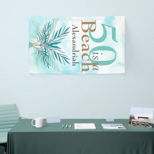 5Oはビーチ50青ティール（緑がかった色）パーティー 横断幕 (トレードショー)