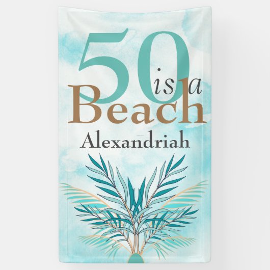 5Oはビーチ50青ティール（緑がかった色）パーティー 横断幕 (縦)
