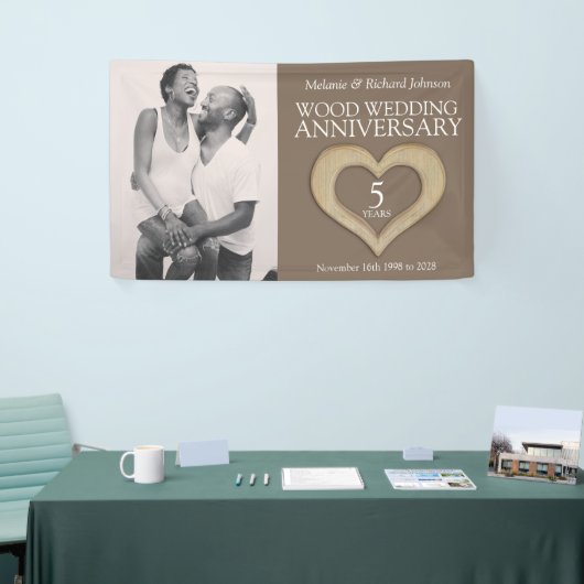 5thウッドの結婚記念日ハート写真 横断幕 (トレードショー)