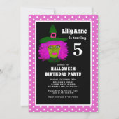 5thハロウィーン誕生日パーティーかわいいピンクの魔女の子 招待状 (正面)