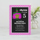 5thハロウィーン誕生日パーティーかわいいピンクの魔女の子 招待状 (スタンド正面)