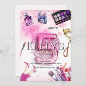 5thピンクグラムメイクアップバースデーパーティースパパーティー 招待状 (正面/裏面)