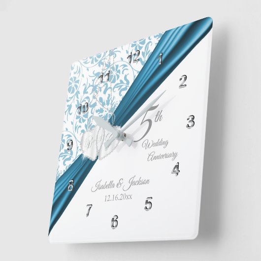 5thブルー結婚ズ記念日の記念 スクエア壁時計 (傾斜)
