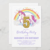 5thレインボーユニコーン誕生日招待状 招待状 (正面/裏面)