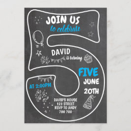 5th少年誕生日シャルボードブルー番号 招待状