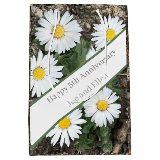 5th記念日、編集可能 ミディアムペーパーバッグ (正面)