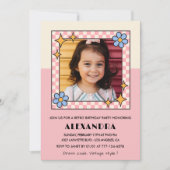 5th誕生日の招待レトロGroovyピンクの花 招待状 (正面)