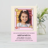 5th誕生日の招待レトロGroovyピンクフローラ 招待状 (スタンド正面)