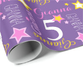 5th誕生日スター名前をカスタムするパープルピンク黄色 ラッピングペーパー (ロールコーナー)