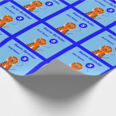 5th誕生日タイガー名前をカスタムするブルー ラッピングペーパー (角)