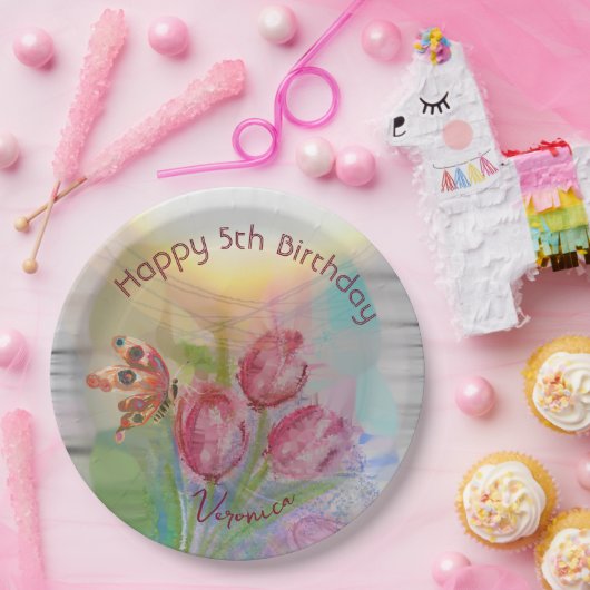 5th誕生日チューリップパーティープレート ペーパープレート (パーティー)