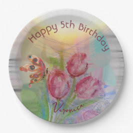 5th誕生日チューリップパーティープレート ペーパープレート
