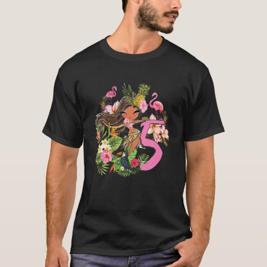 5th誕生日ティキパーティーサマーフラハワイアンルアウ（ハワイ式宴会） tシャツ (正面)