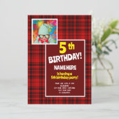 5th誕生日パーティーチェックプライド赤ブラック 招待状 (スタンド正面)