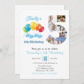 5th誕生日フォトコラージュ番号5男の子 招待状 (正面/裏面)