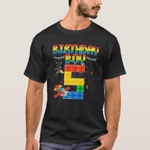 5th誕生日少年建物レンガ5歳ブロック tシャツ