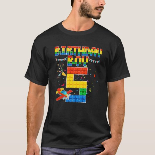 5th誕生日少年建物レンガ5歳ブロック tシャツ (正面)