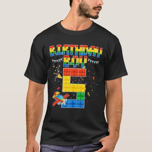 5th誕生日少年建物レンガ5歳ブロック tシャツ (正面)