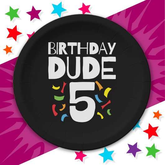 5th誕生日5年オールドボーイパーティー誕生日Dude 5 ペーパープレート