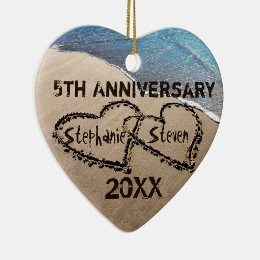 5th、任意の記念日2つのハートの砂のオーナメント セラミックオーナメント (右)