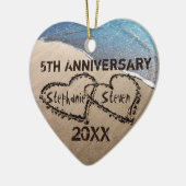 5th、任意の記念日2つのハートの砂のオーナメント セラミックオーナメント (左)