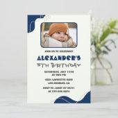 5th birthday招待状ボーイネイビーシンプルPhoto 招待状 (スタンド正面)