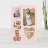 5th Birthday 4 Picture Collage Gold Pink Hearts カード (正面)