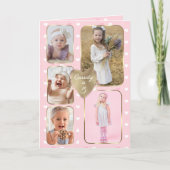 5th Birthday 5 Picture Collage Gold Pink Hearts カード (正面)