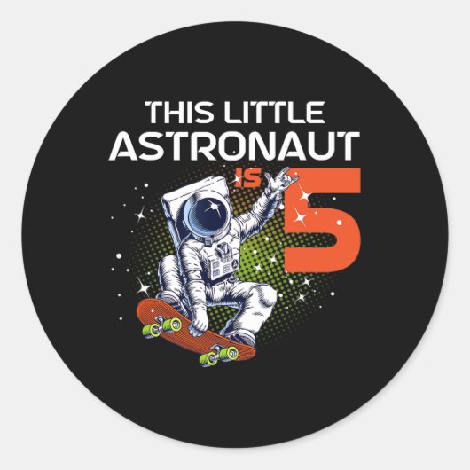 5th Birthday Astronaut Skateboarding 5 Year Old Sp ラウンドシール (正面)