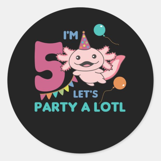5th Birthday Axolotl Five Year Old Sweet Axolotls ラウンドシール (正面)