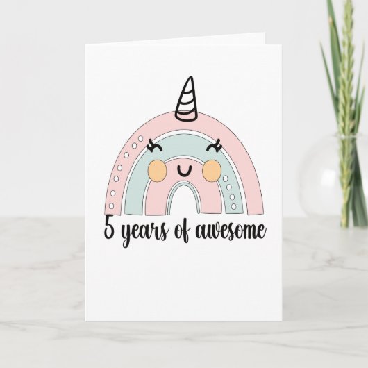 5th Birthday Boho Rainbow 5 Years Old Unicorn カード (正面)