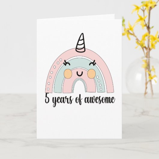 5th Birthday Boho Rainbow 5 Years Old Unicorn カード (黄色い花)