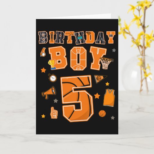 5th Birthday Boy 5 Yr Sketll Party Five Years Old  カード (黄色い花)